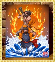 「RRR x 辻野芳輝」キャンバスアート「友情合体最強肩車」のイメージ。