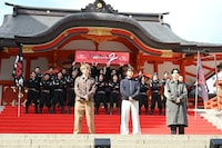 「東京リベンジャーズ2 血のハロウィン編 -運命- / -決戦-」決起集会イベントの様子。左から山田裕貴、北村匠海、吉沢亮。