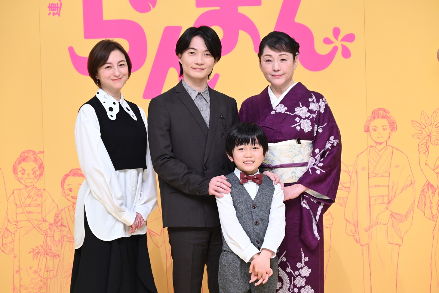 「らんまん」記者会見の様子。左から広末涼子、神木隆之介、森優理斗、松坂慶子。