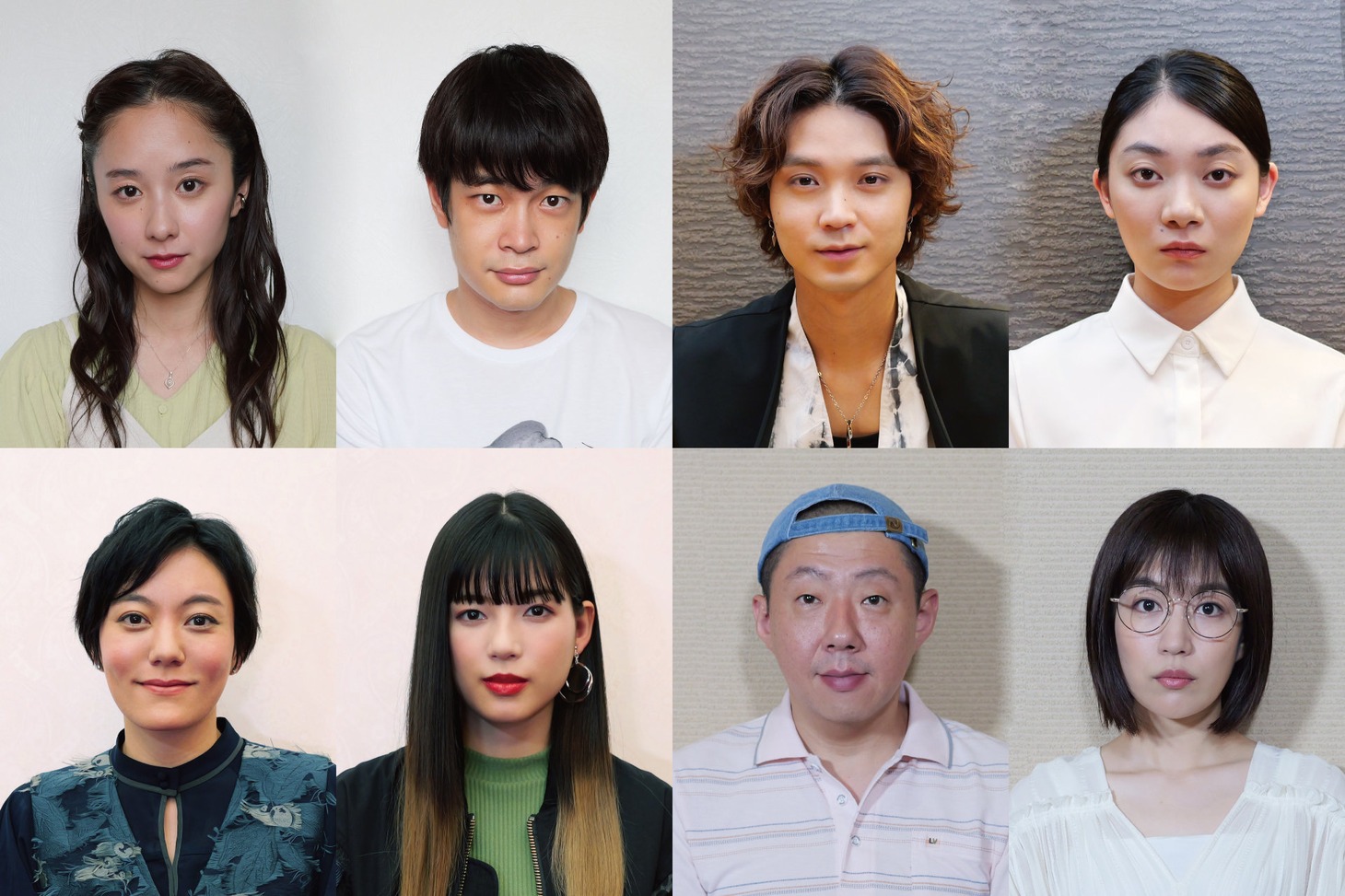 上段左から堀田真由、井之脇海、磯村勇斗、三浦透子。下段左から鈴木杏、石井杏奈、荒川良々、木竜麻生。