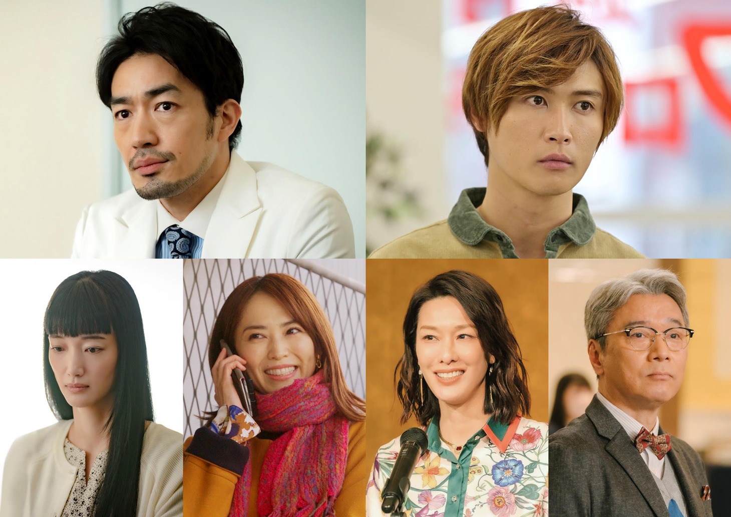 ドラマ「神の手」新キャスト。左上から時計回りに大谷亮平、橋本良亮、尾美としのり、山本未來、市川由衣、入山法子。