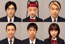 上段左から眉村紘一役の福崎那由他、瑞奈ニカ役の詩羽、目白直紀役の川本光貴。下段左から森海悠仁役の阪本颯希、蓬田健斗役の夏生大湖、渡会華役の田中美久。