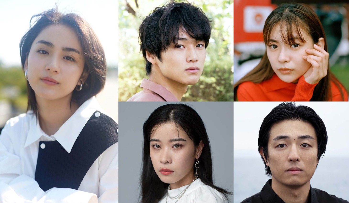 左から時計回りに平祐奈、中川大輔、永瀬莉子、時任勇気、円井わん。