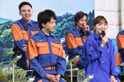 「ハヤブサ消防団」制作発表会見の様子。