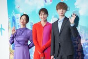 「マイ・エレメント」日本版お披露目イベントの様子。左からMEGUMI、川口春奈、玉森裕太。