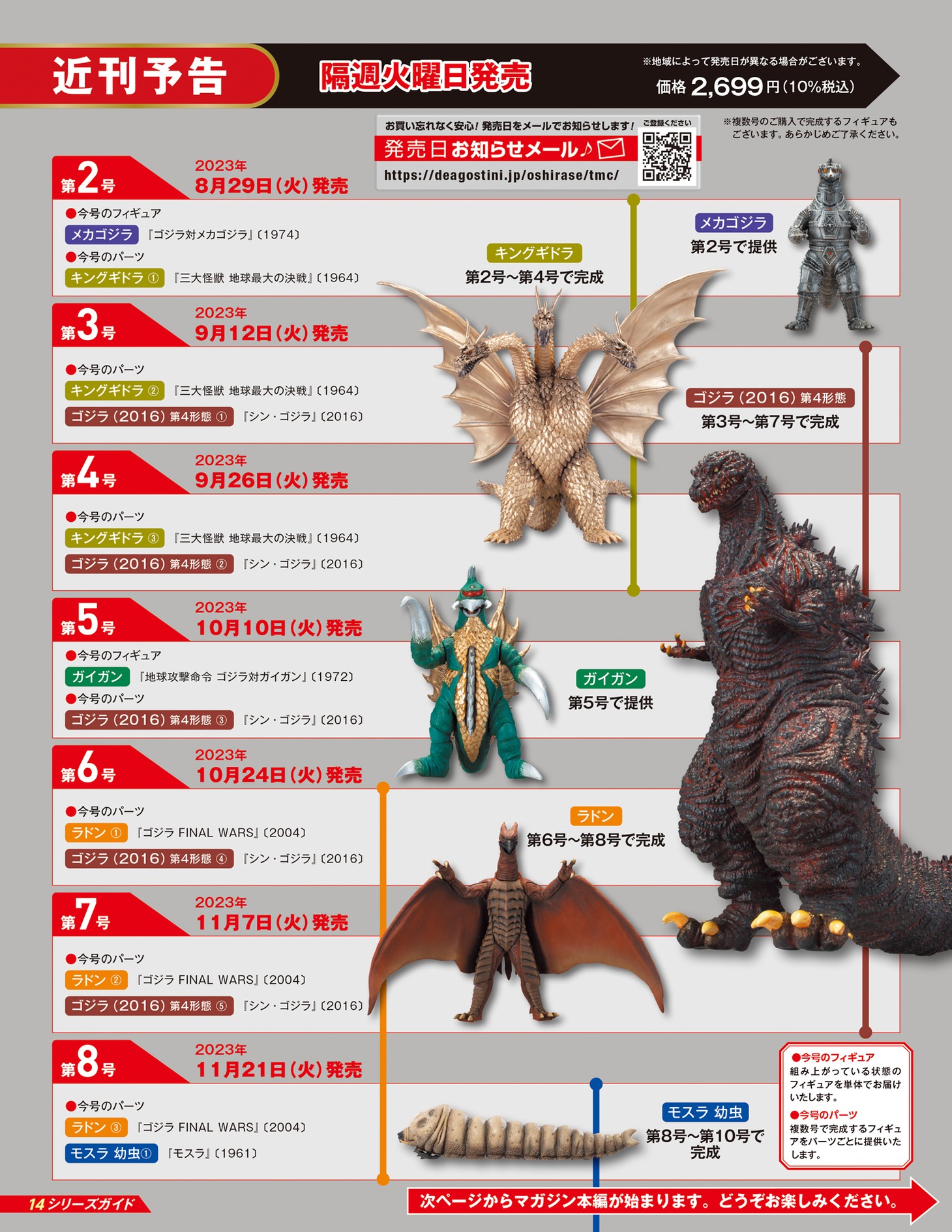 「隔週刊『東宝怪獣コレクション』」より、近刊の予告。