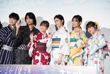 左から上村海成、奥平大兼、森七菜、安斉星来、永瀬莉子、川崎帆々花。
