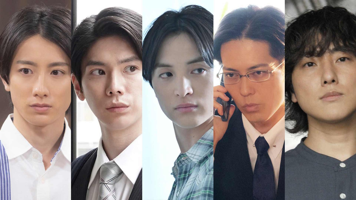 左から三澤恭吾役の小西詠斗、松岡哲也役のYU、星野敬太役の一ノ瀬颯、貴島慎一役の猪塚健太、Kばしら役のかいばしら。