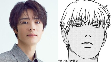 塩野瑛久(左)とマンガ「天狗の台所」の愛宕有意(右)。