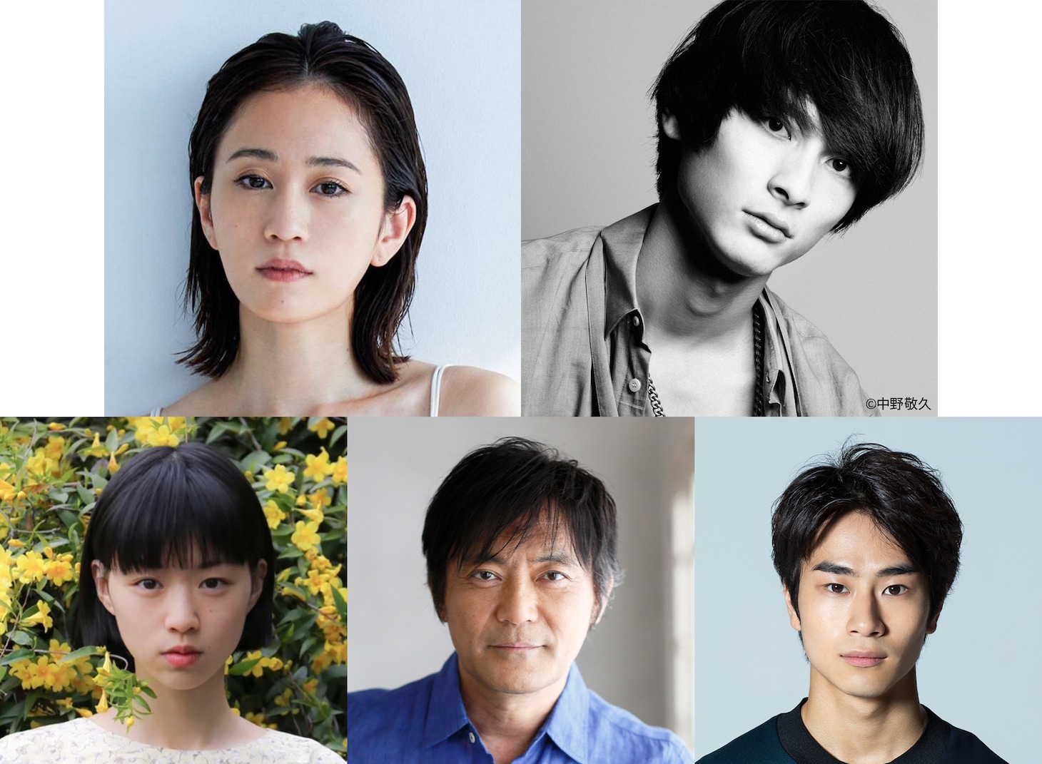 上段左から前田敦子、高良健吾。下段左から片山友希、渡辺いっけい、前田旺志郎。