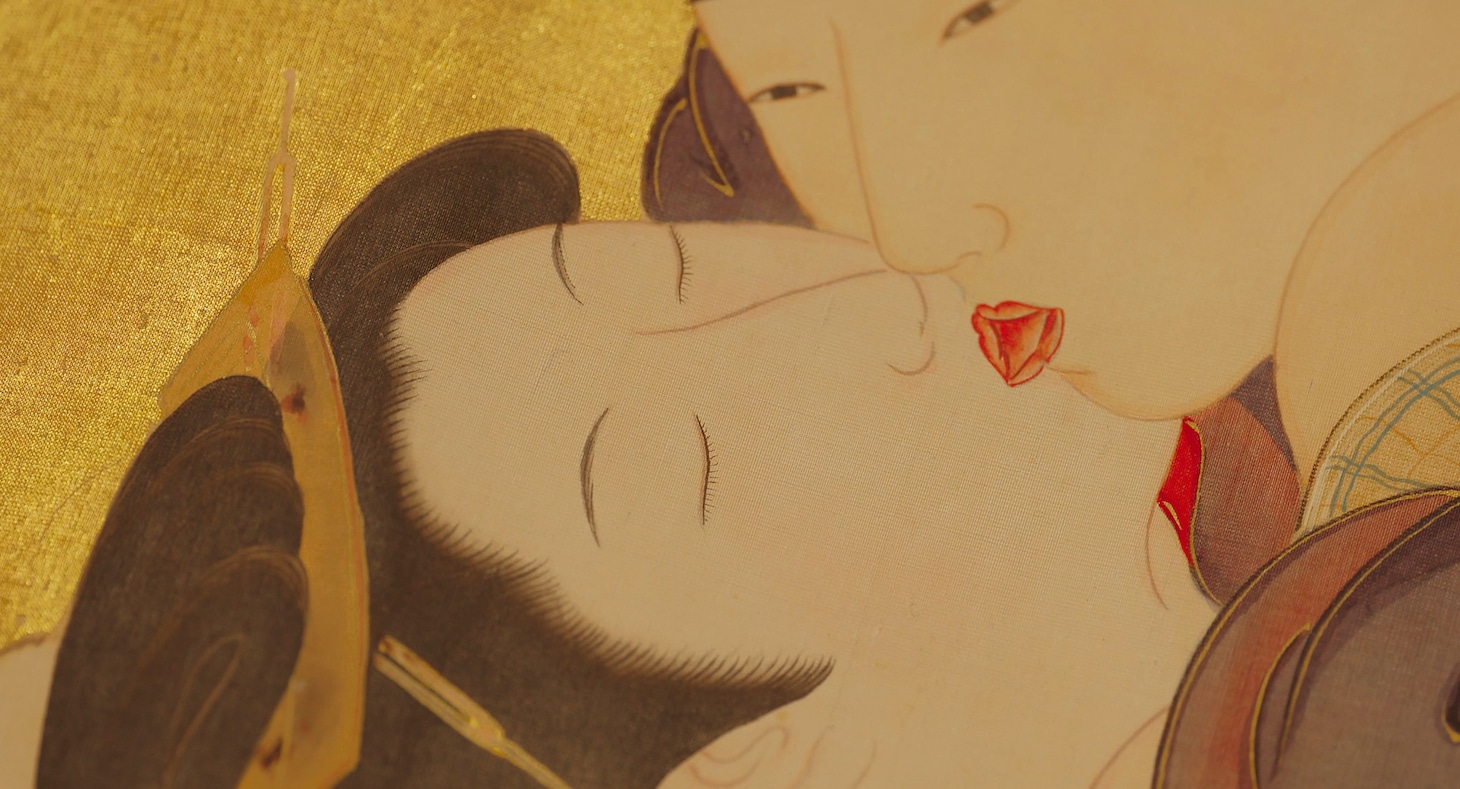 「春の画 SHUNGA」より、「四季画巻」月岡雪鼎・画（Michael Forniz）。