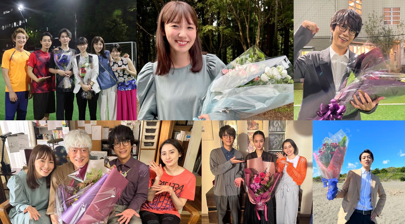 ドラマ「何曜日に生まれたの」キャスト撮了時の写真による組画像。