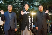 Nippon Cinema Nowで行われる「監督特集 映画の職人 城定秀夫という稀有な才能」の関係者たち。左から城定秀夫、磯村勇斗、久保利明。