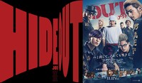 映画「OUT」のビジュアル（右）と、JO1「HIDEOUT」の配信ジャケットビジュアル。(c)LAPONE Entertainment