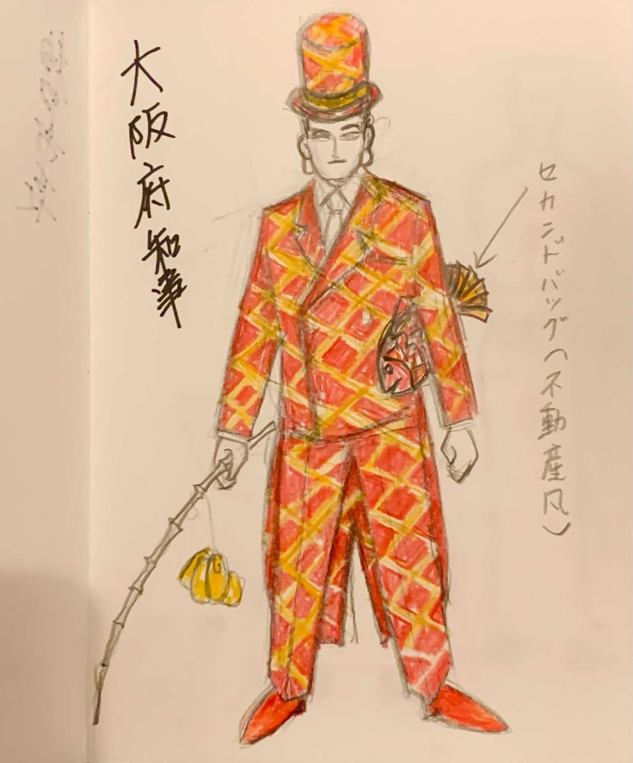 「翔んで埼玉 ～琵琶湖より愛をこめて～」に登場する大阪府知事・嘉祥寺晃のデザイン画。