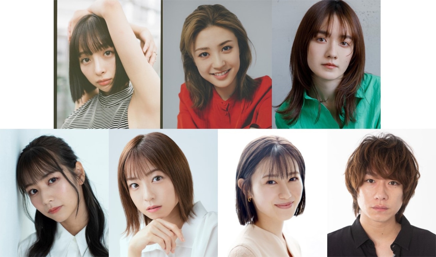 ドラマ「ナースが婚活」ゲスト出演者組み写真。上段左から華村あすか、潤花、小島藤子。下段左から北野日奈子、中村静香、守屋茜、落合モトキ。