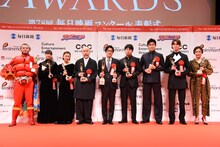 左からアフロ、広瀬すず、杉咲花、塚本晋也、阪本順治、石井裕也、鈴木亮平、宮沢氷魚、サリngROCK。