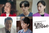 上段左から原田知世、杉野遥亮、大政絢。下段左から田中哲司、満島ひかり。