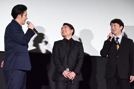 左から尾上松也、中村鷹之資、河合雪之丞。
