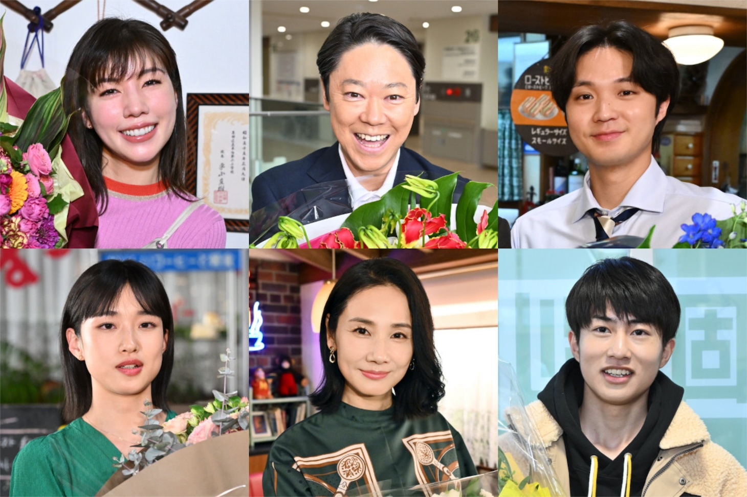 上段左から仲里依紗、阿部サダヲ、磯村勇斗。下段左から河合優実、吉田羊、坂元愛登。