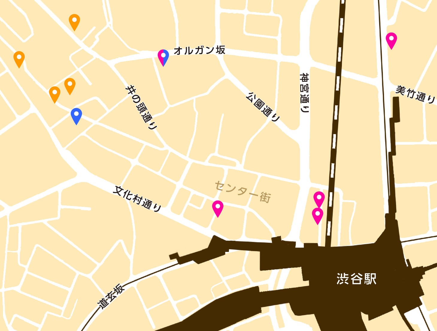 「95」のポスターが掲出される渋谷周辺の地図。