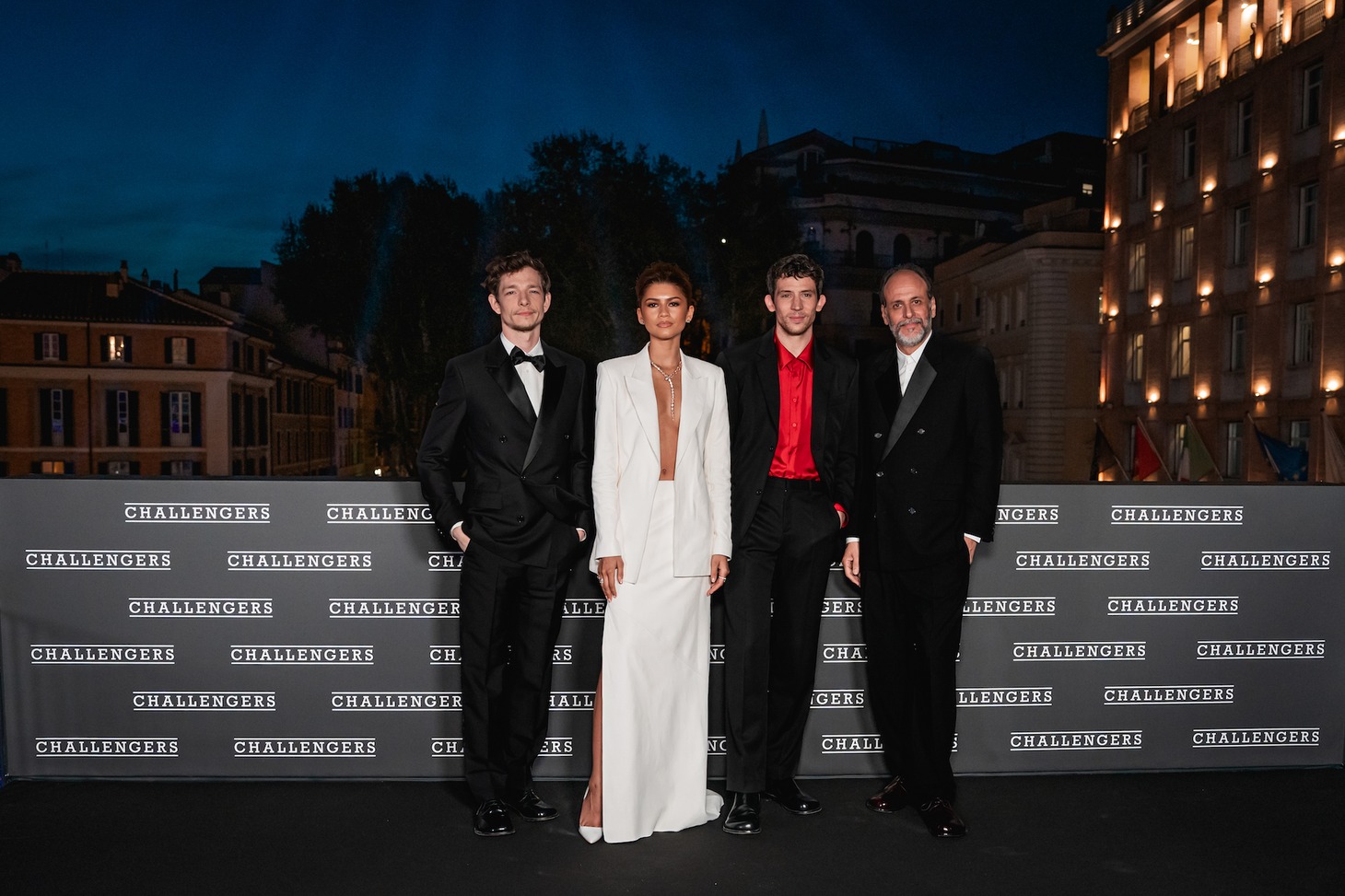 左からマイク・フェイスト、ゼンデイヤ、ジョシュ・オコナー、ルカ・グァダニーノ。（ローマ）