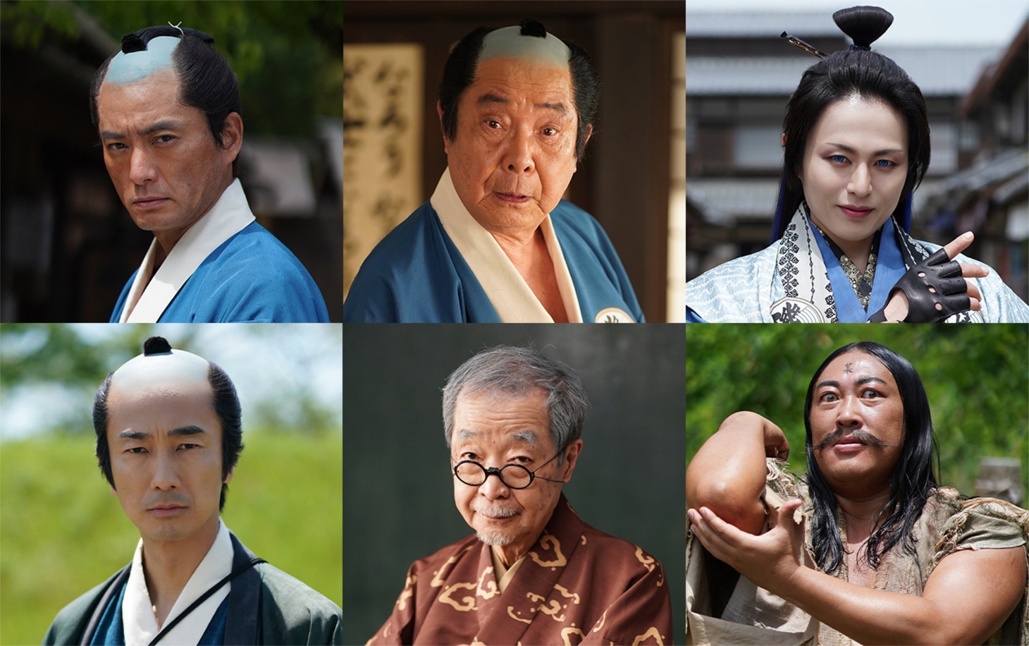 上段左から徳重聡、平泉成、新木宏典。下段左から眞島秀和、綾田俊樹、秋山竜次（ロバート）。