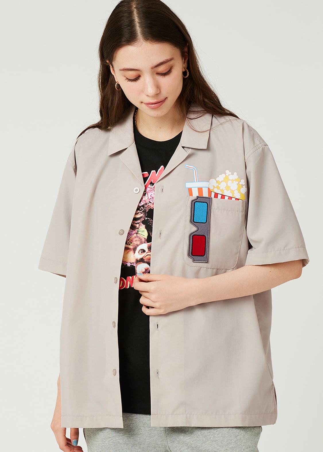 グラニフ　グレムリン パターン　オープンカラーシャツ　XLサイズ グレムリン」オープンカラーシャツ ポップコーン（6900円