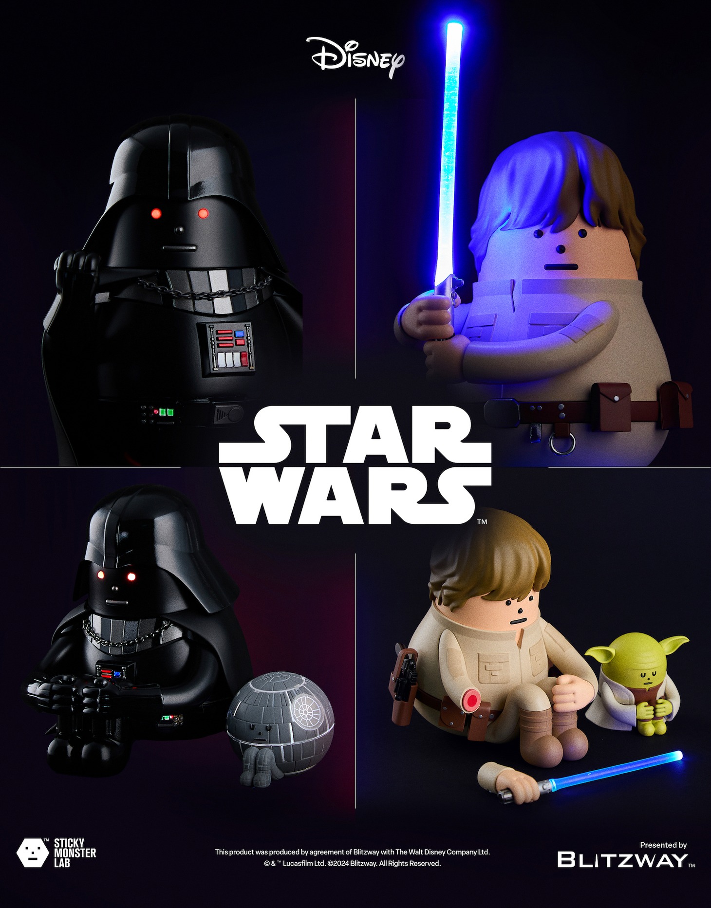 上段左から01 DARTH VADER、03 LUKE SKYWALKER。下段左から02 DARTH VADER and DEATH STAR、04 LUKE SKYWALKER & YODA。