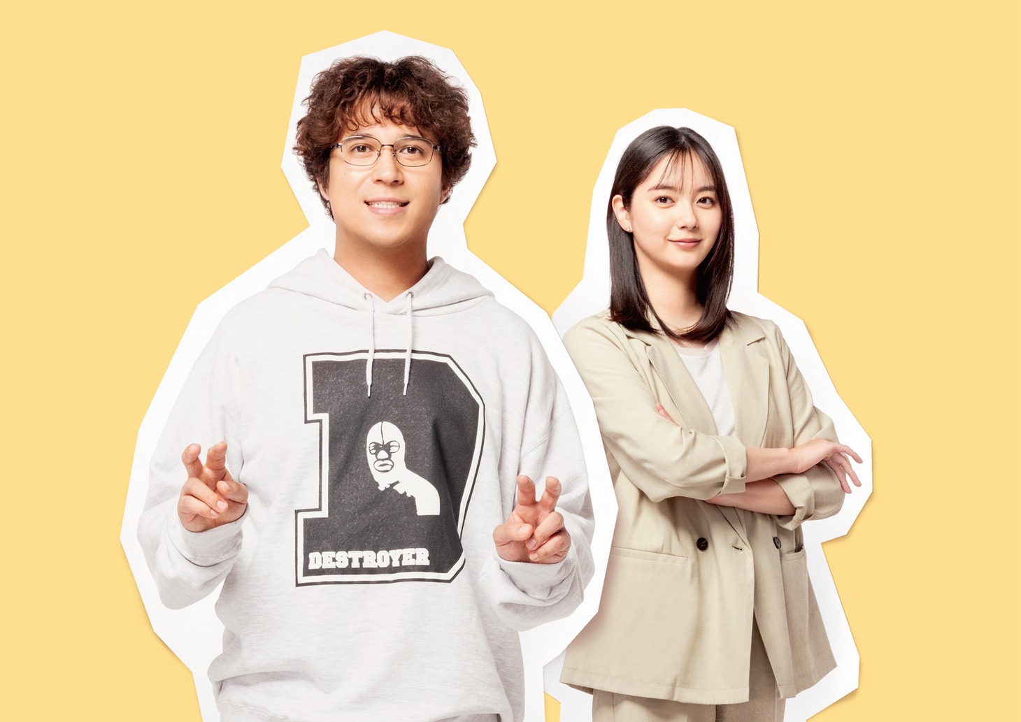 左から枝松脛男役の木村昴、片山美晴役の新川優愛。