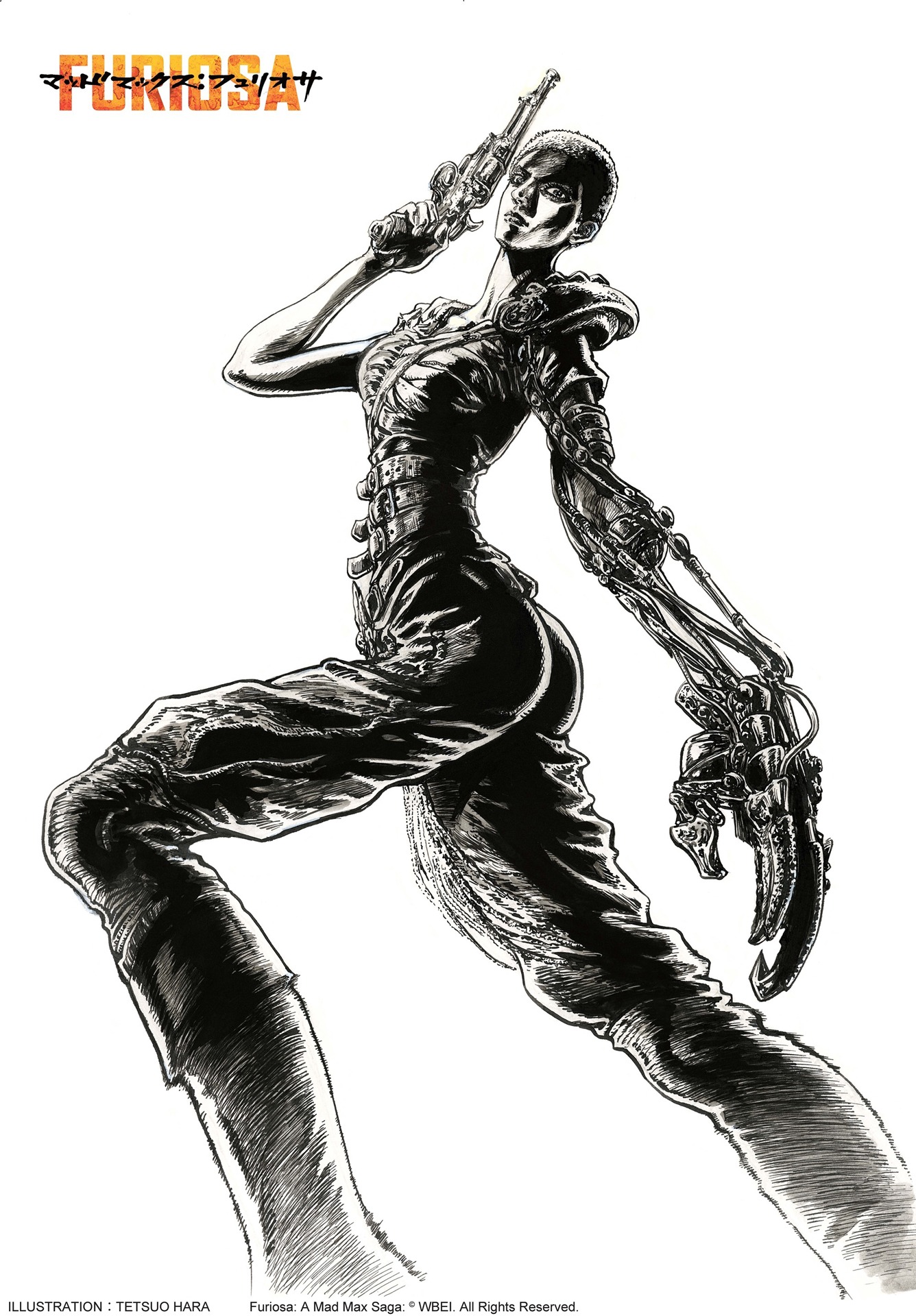 原哲夫による「マッドマックス：フュリオサ」の描き下ろしイラスト。（Illustration：Tetsuo Hara）
