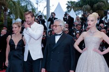 左からエルサ・パタキー、クリス・ヘムズワース、ジョージ・ミラー、アニャ・テイラー=ジョイ。(c)Kazuko Wakayama