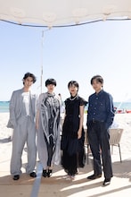 左から寛一郎、山中瑶子、河合優実、金子大地。