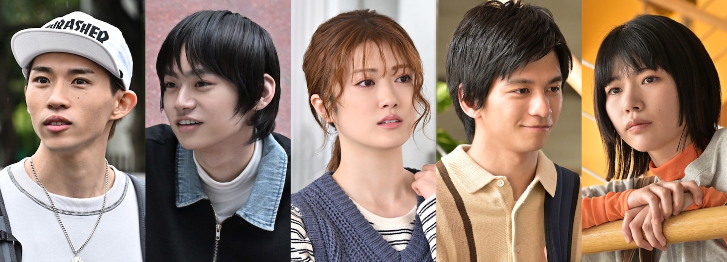 「さっちゃん、僕は。」の新キャスト。左から平野莉玖、のせりん、樋口日奈、田中偉登、葵うたの。