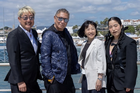 フランス・カンヌで行われたK2 Picturesの記者会見の様子。左から紀伊宗之、三池崇史、西川美和、ゆりやんレトリィバァ。(c)Kazuko Wakayama