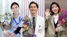 「Re:リベンジ-欲望の果てに-」撮影現場より。左から芳根京子、錦戸亮、見上愛。