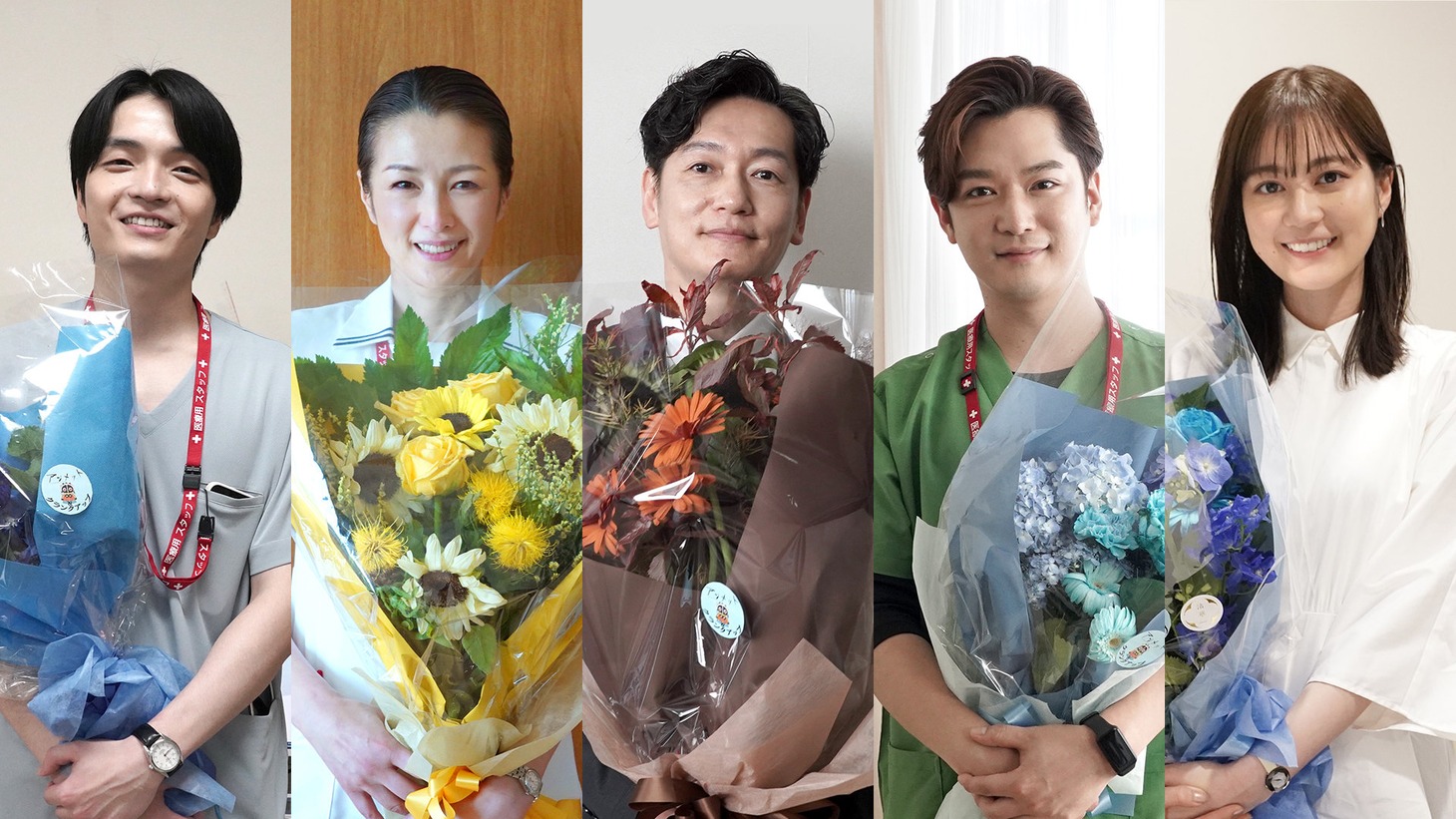 左から岡山天音、吉瀬美智子、井浦新、千葉雄大、生田絵梨花。