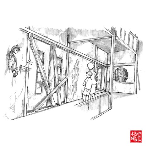 「呪われた廊下」エリアの絵コンテ。