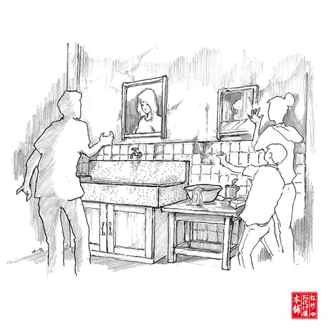 「鏡の中からこんにちは」エリアの絵コンテ。