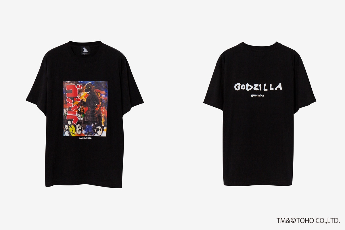 guernikaとゴジラによるコラボレーションTシャツのビジュアル。
