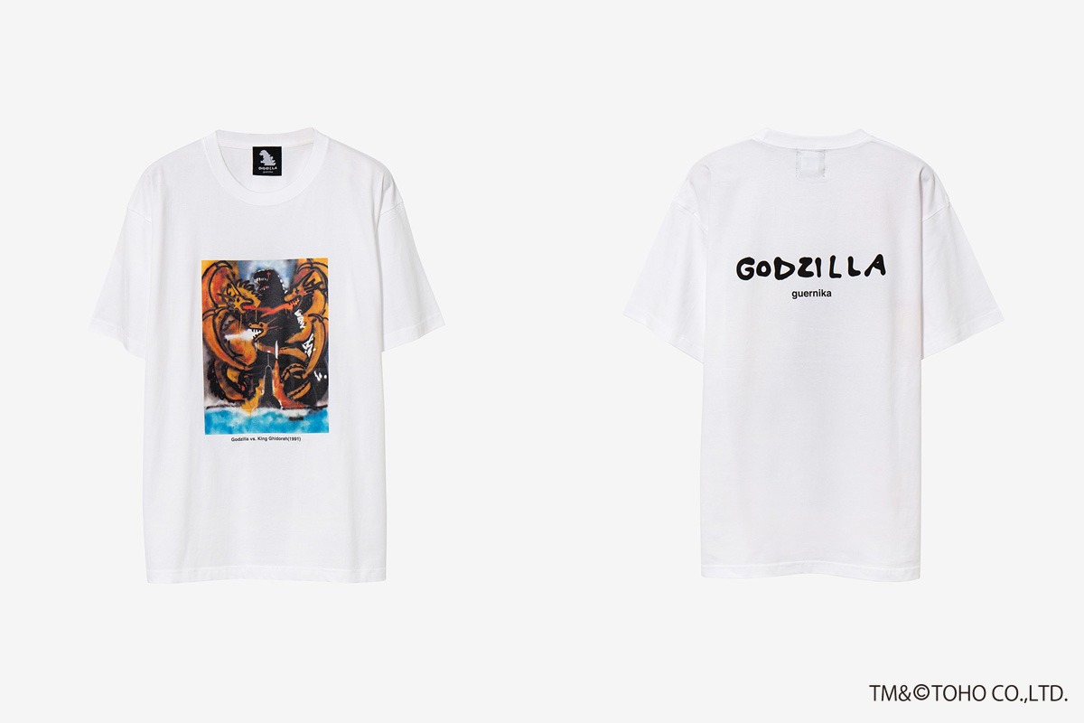 guernikaとゴジラによるコラボレーションTシャツのビジュアル。