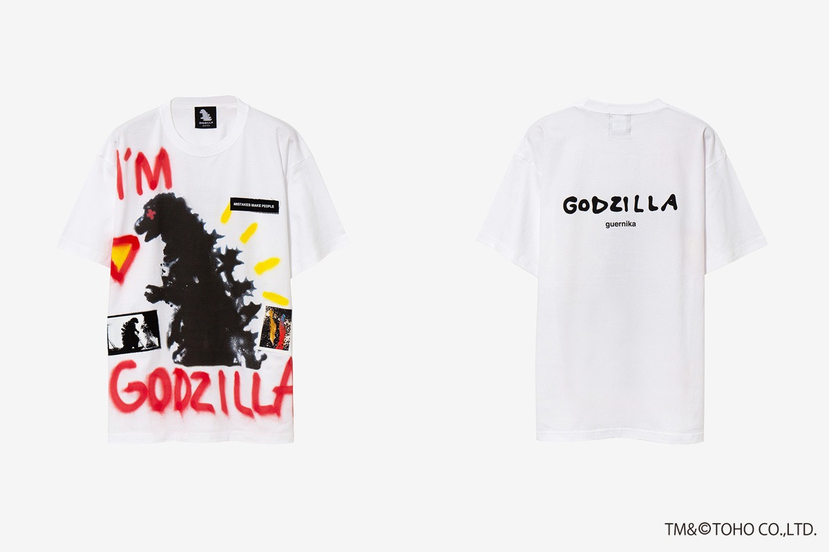 guernikaとゴジラによるコラボレーションTシャツのビジュアル。