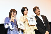 「ルックバック」公開記念舞台挨拶の様子。左から吉田美月喜、河合優実、押山清高。