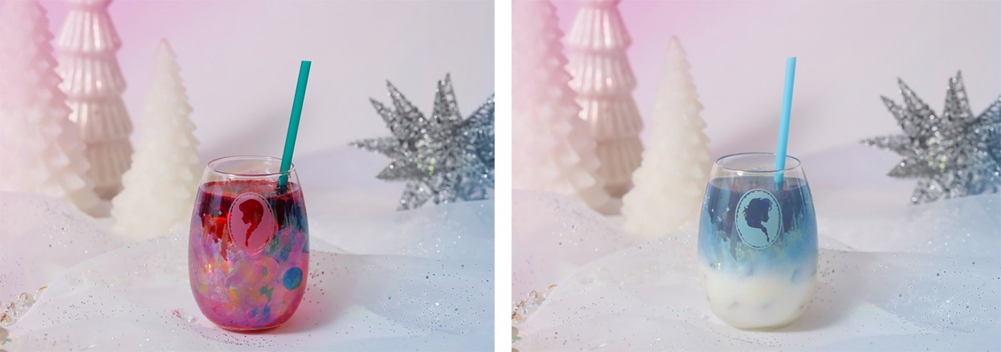 左から＜アナ＞クランベリーサイダー、＜エルサ＞ミルクティー（いずれも税込990円）。