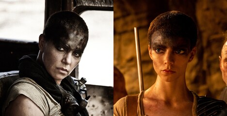 左からシャーリーズ・セロン演じる「マッドマックス 怒りのデス・ロード」のフュリオサ、アニャ・テイラー＝ジョイ演じる「マッドマックス：フュリオサ」のフュリオサ。