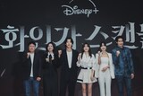 韓国ドラマ「レッド・スワン」会見の様子。左からパク・ホンギュン、ソ・イスク、RAIN、キム・ハヌル、キ・ウンセ、チョン・ギョウン。