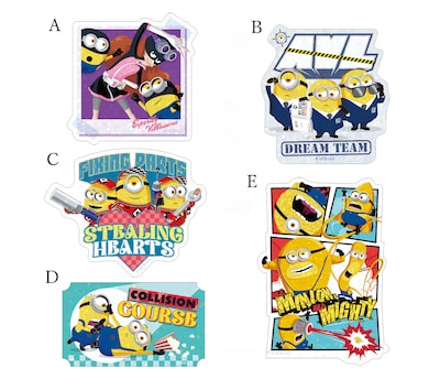 「怪盗グルーのミニオン超変身」のクリアホロステッカー（各税込330円）。