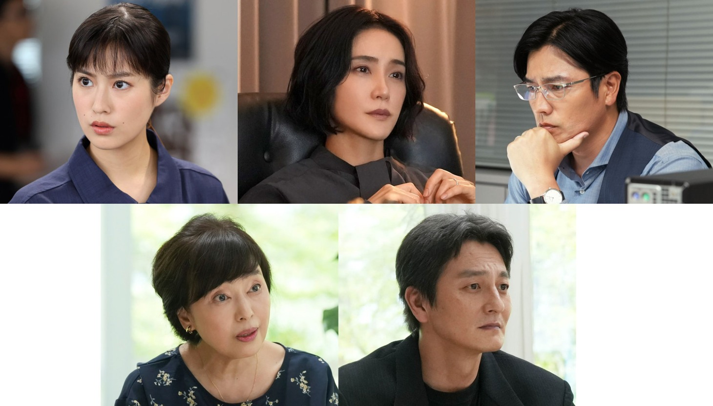 上段左から恒松祐里、山口紗弥加、要潤。下段左からかたせ梨乃、本宮泰風。