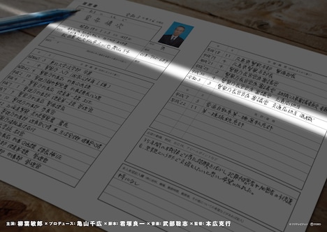 チラシビジュアル裏面に掲載される室井慎次の履歴書。