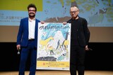 「ハイパーボリア人」上映後に登壇したホアキン・コシーニャ（左）、山村浩二（右）。